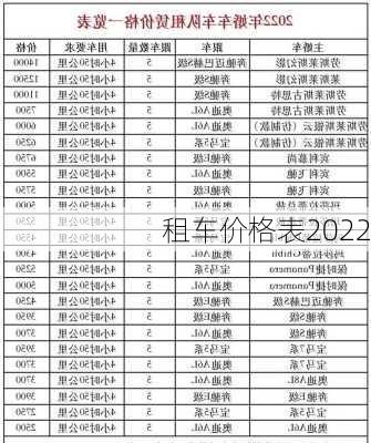 租车价格表2022