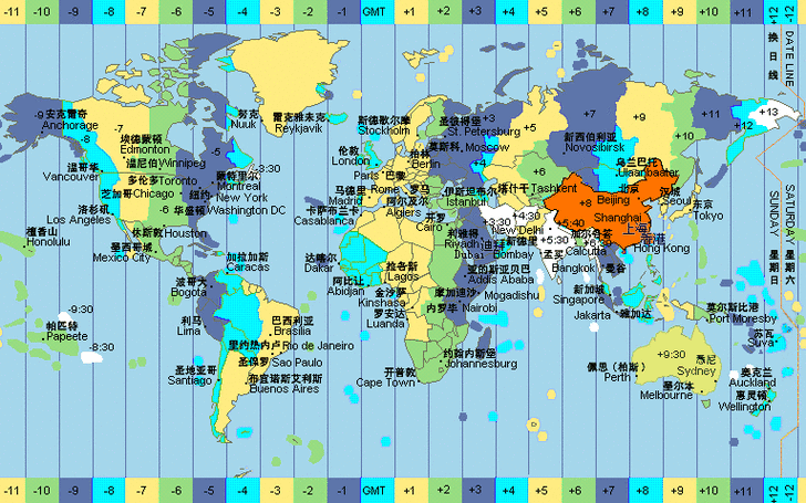 世界各国时间与北京时间对照表-第3张图片-欧景旅游网