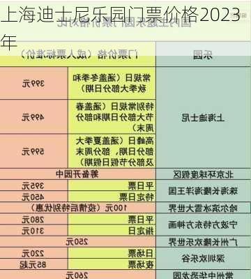 上海迪士尼乐园门票价格2023年