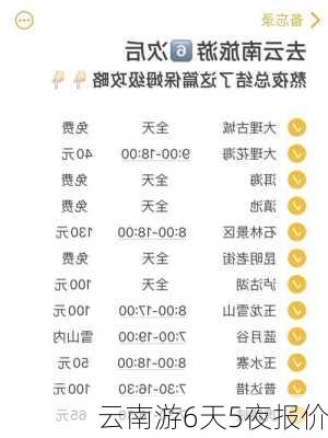 云南游6天5夜报价