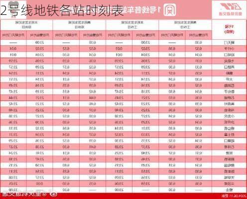 2号线地铁各站时刻表