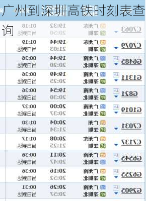 广州到深圳高铁时刻表查询