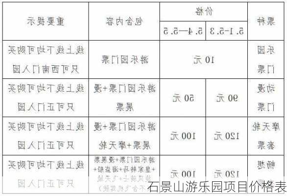 石景山游乐园项目价格表-第3张图片-欧景旅游网