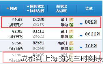成都到上海的火车时刻表