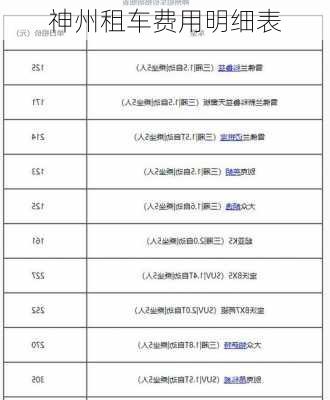 神州租车费用明细表-第2张图片-欧景旅游网