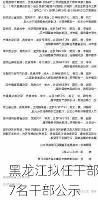 黑龙江拟任干部7名干部公示