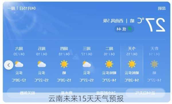 云南未来15天天气预报